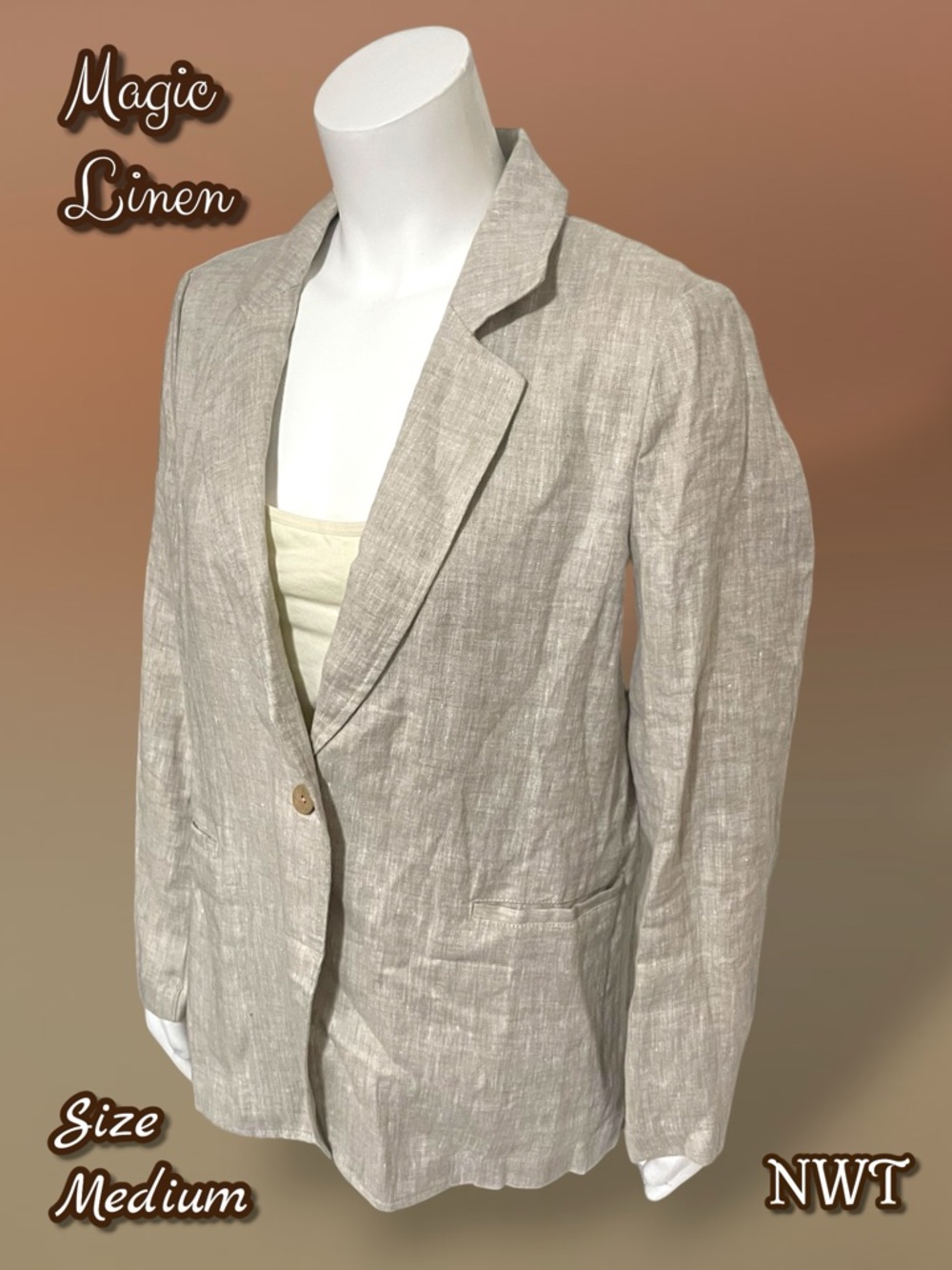 MAGIC LINEN WOMEN'S LINEN BLAZER PLACID IN NATURAL MELANGE Size Medium